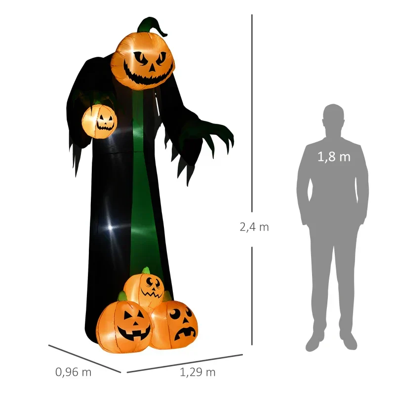 Aufblasbare Halloween-Dekoration – Kürbisgeist mit LED-Beleuchtung, 240cm