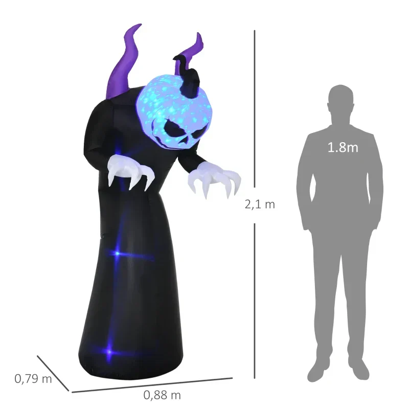 Aufblasbare Halloween-Dekoration – Kürbisgespenst mit LED-Beleuchtung, 210cm