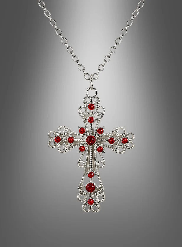 Kreuz Kette mit roten Steinen