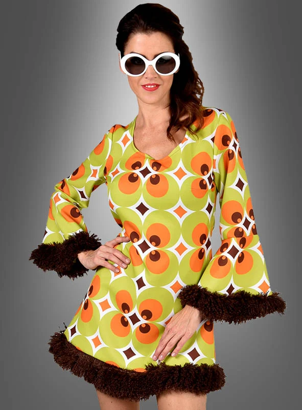 70er Retrokleid Damen grün-braun