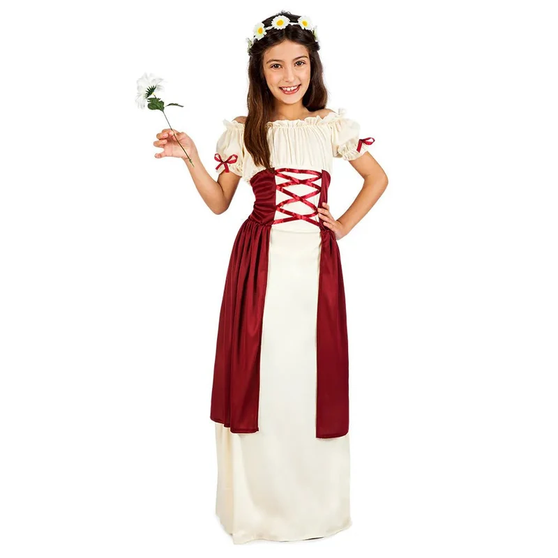 Mittelalterliches Kleid, rot-weiß, für Mädchen