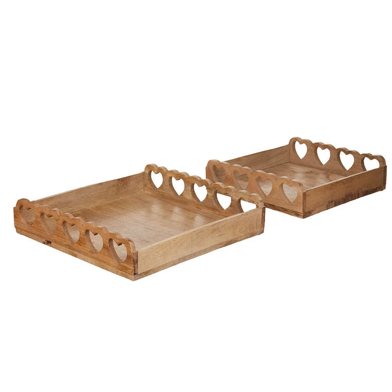 2er Set Holztablett Herz Braun 30 cm 24 cm Dekotablett mit Griff Tablett Holz Landhaus