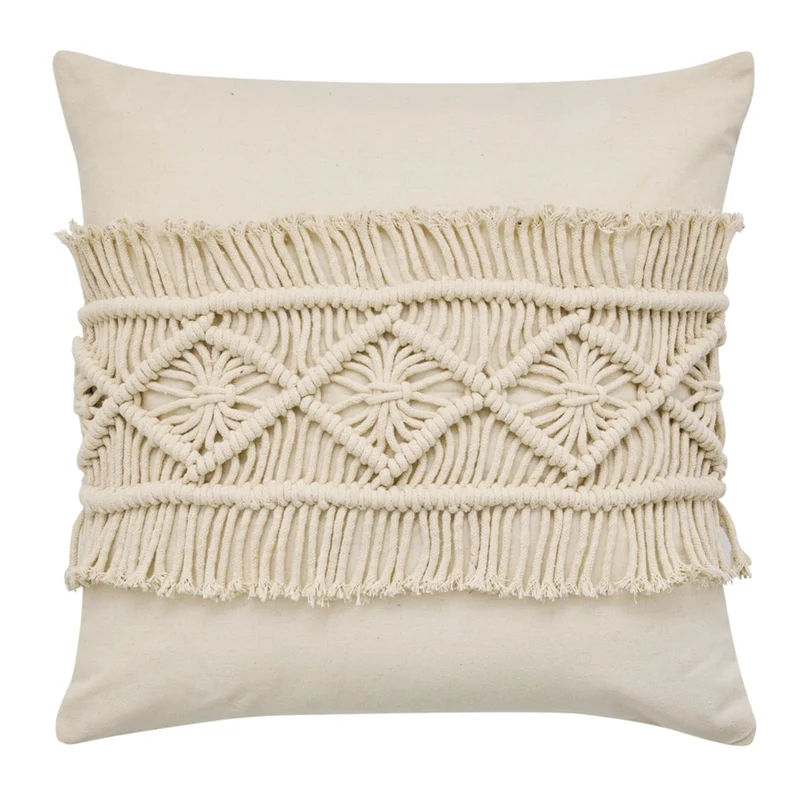 Dekokissen 45 x 45 cm mit Inlet Makramee Beige Baumwolle Sofakissen Zierkissen