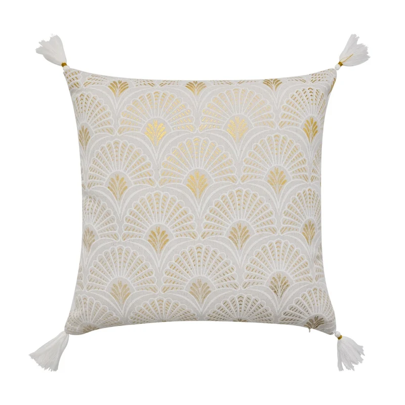 Dekokissen 30x50 cm mit Inlet Grau Weiß Gold-glänzend Sofakissen Zierkissen mit Quasten