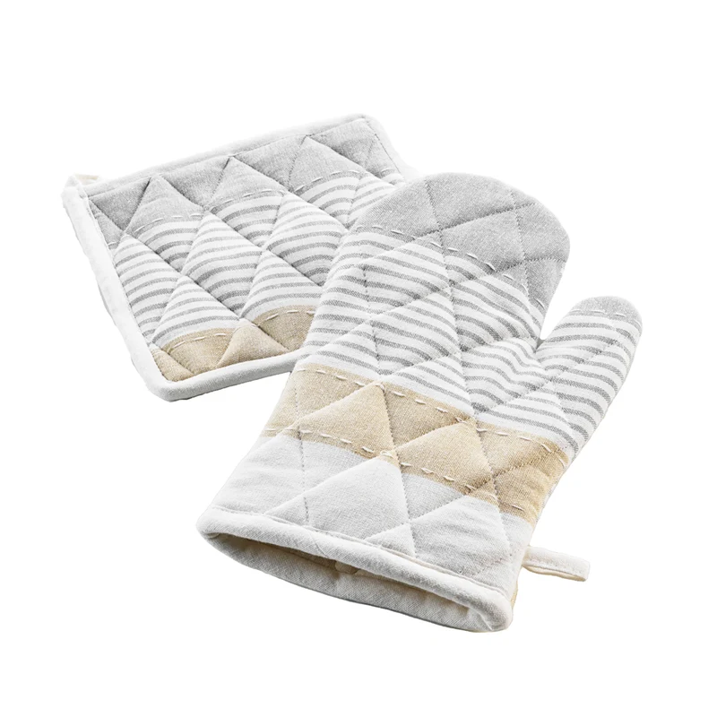 Backhandschuh und Topflappen Set Dschungel Grün Weiß Kochhandschuh Backofenhandschuh modern
