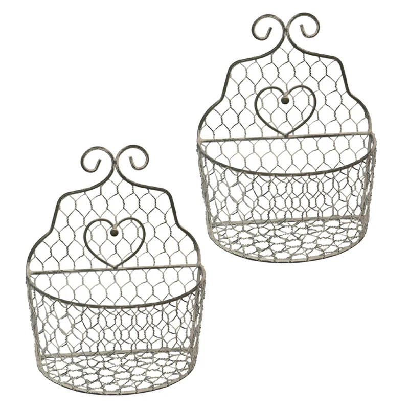 2er Set Wandkörbe Metall Vintage Grau Dekokorb Korbset