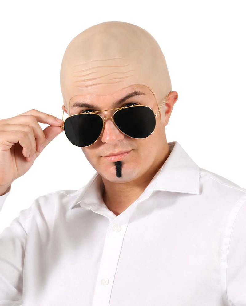 Rapper Glatzenperücke mit Sonnenbrille & Goatee Bart 4-tlg.