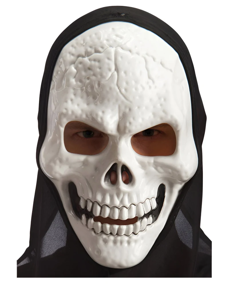 Preiswerte Skelettmaske aus Kunststoff mit Kapuze