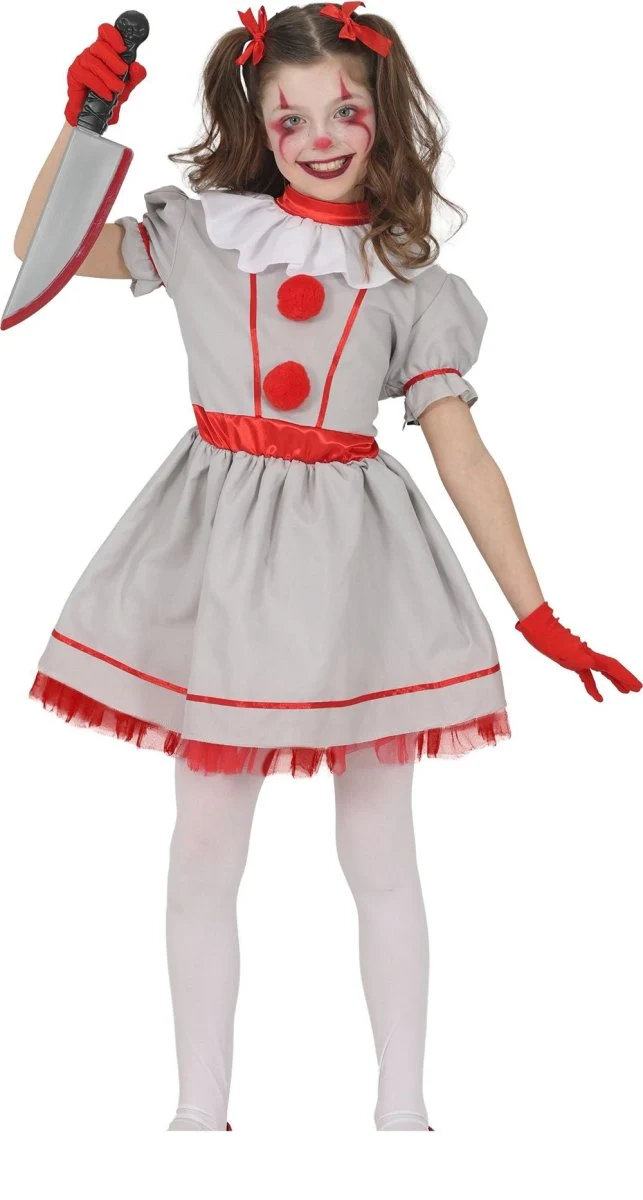 Halloween-Kleid, weiß, für Kinder, im Vintage-Clown-Stil
