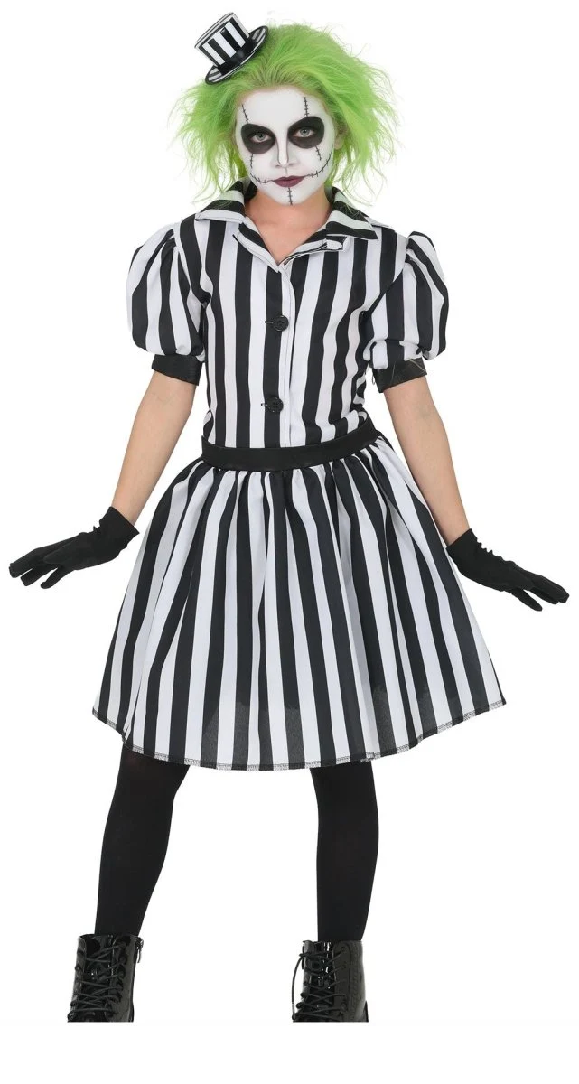 Halloween-Kleid, schwarz-weiß, für Kinder, klein, verrücktes Gespenst
