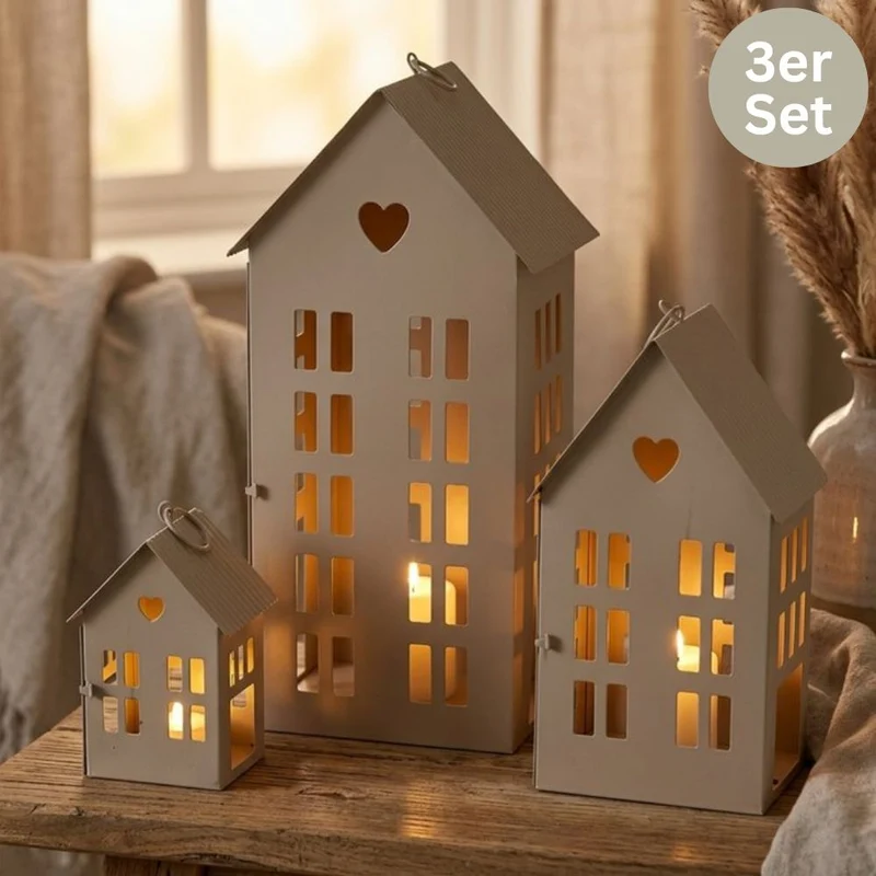 Laternen-Häuser Elin 3er-Set beige