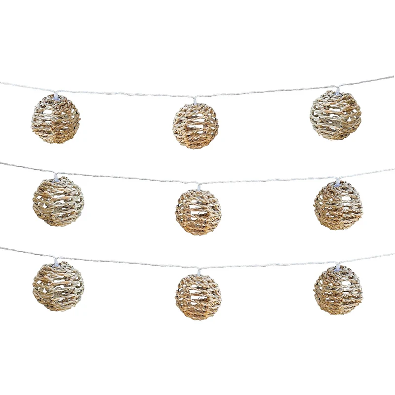 LED Lichterkette Rattan Laterne Boho Gartenbeleuchtung Dekolicht Garten Beleuchtung Rattankugeln