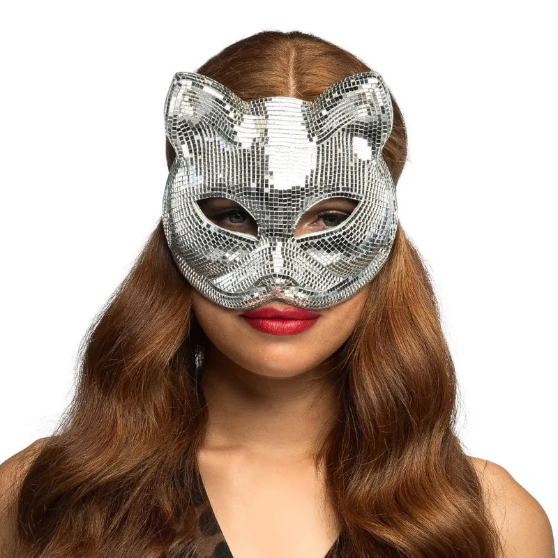 Halbmaske „Disco Cat“ in Silber