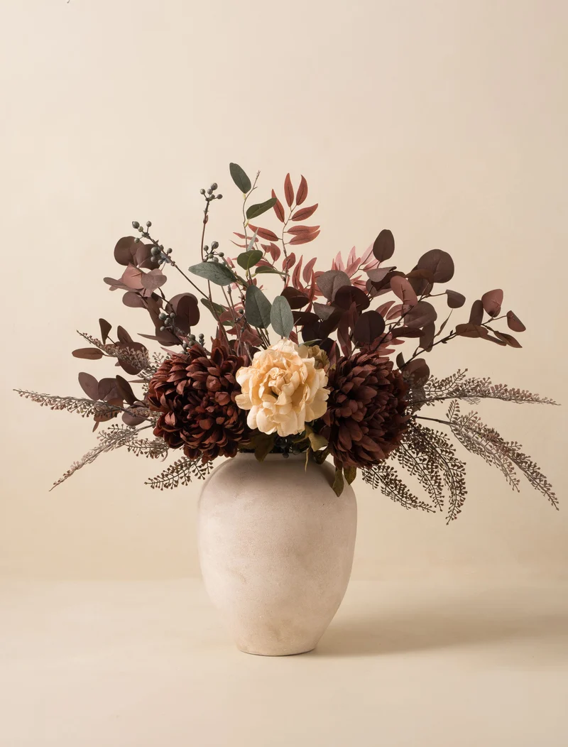 Faux Arrangement - Burgundy Dahlia & Cream Peony