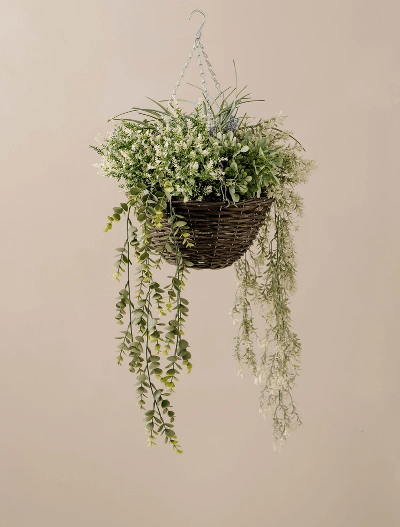 Outdoor Hanging Floral Basket - Green & Purple