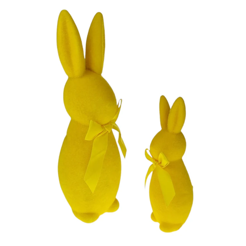 2er Set Dekohasen mit Schleife Gelb Polyfoam Hasenfigur Osterdekoration Deko Ostern modern