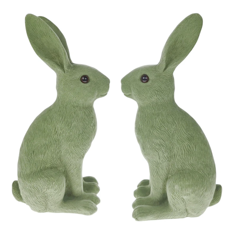2er Set Dekohasen Grün 26,5 cm Polyresin modern Hase Osterhase Osterdekoration Deko Ostern