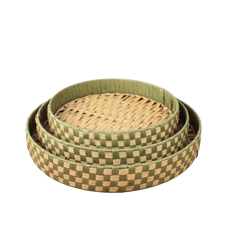 3er Set Dekotablett Jute Papier Grün Braun Tablett rund Tablettset modern