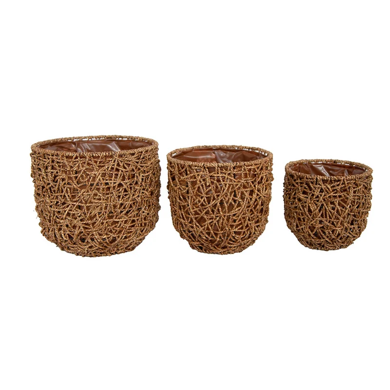 3er Set Pflanztöpfe Naturfasern Braun Pflanzgefäß auf Füßen modern Pflanzkorbset