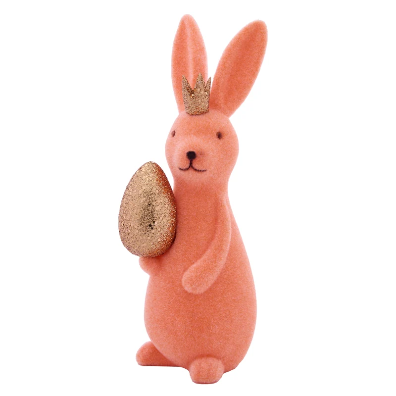 Osterhase mit Ei Orange Kunststoff beflockt Dekohase Hase Osterdekoration modern