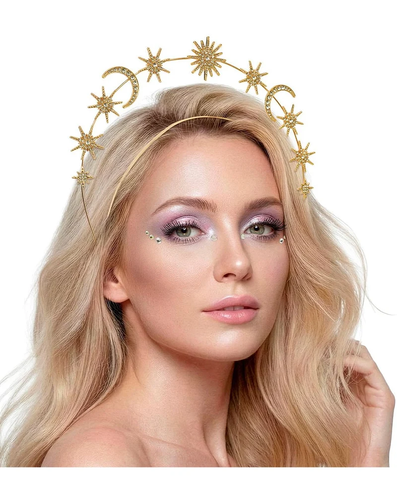Mystisches Sonne Mond Sterne Diadem Gold