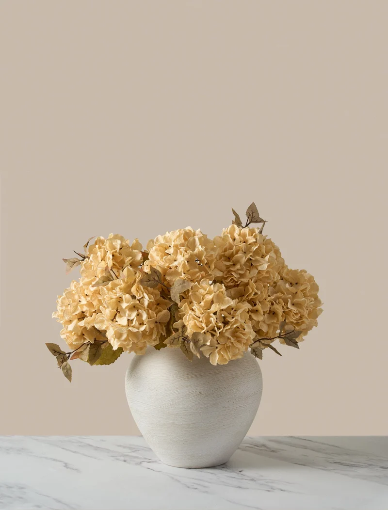 Faux Hydrangea Autumn Bouquet - Cream (7 stems)