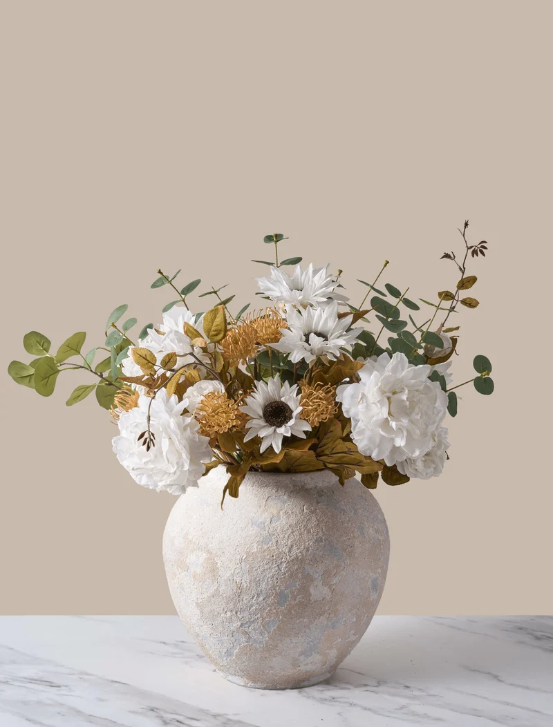 Faux Arrangement - White Peony & Sunflower