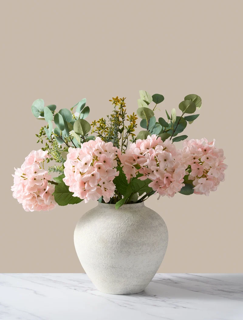 Faux Arrangement - Eucalyptus & Pink Hydrangea