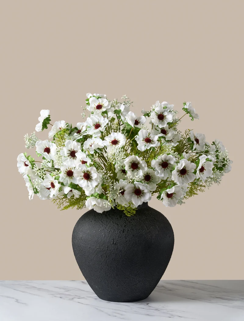 Faux Poppy Arrangement - White (12 stems / 60 Poppy heads)