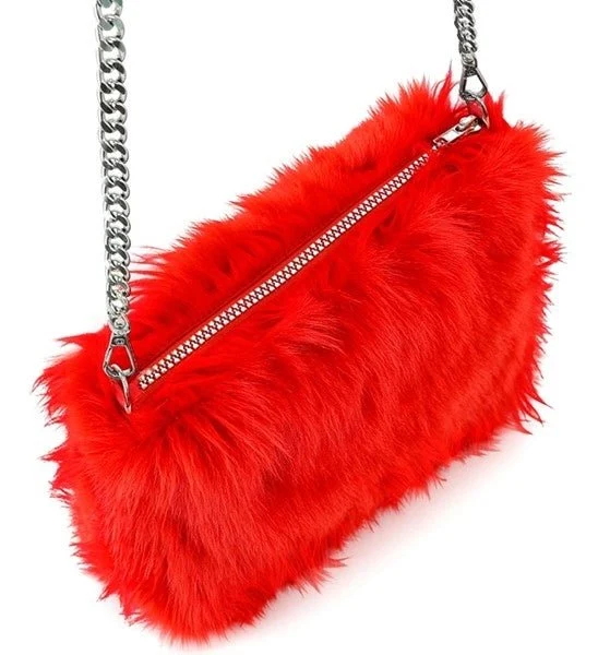 LANGSCHLACHTIGE HANDTASCHE AUS PLÜSCH, ROT