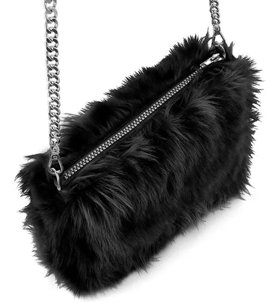 LANGSCHLISSIGE HANDTASCHE AUS PLÜSCH, SCHWARZ