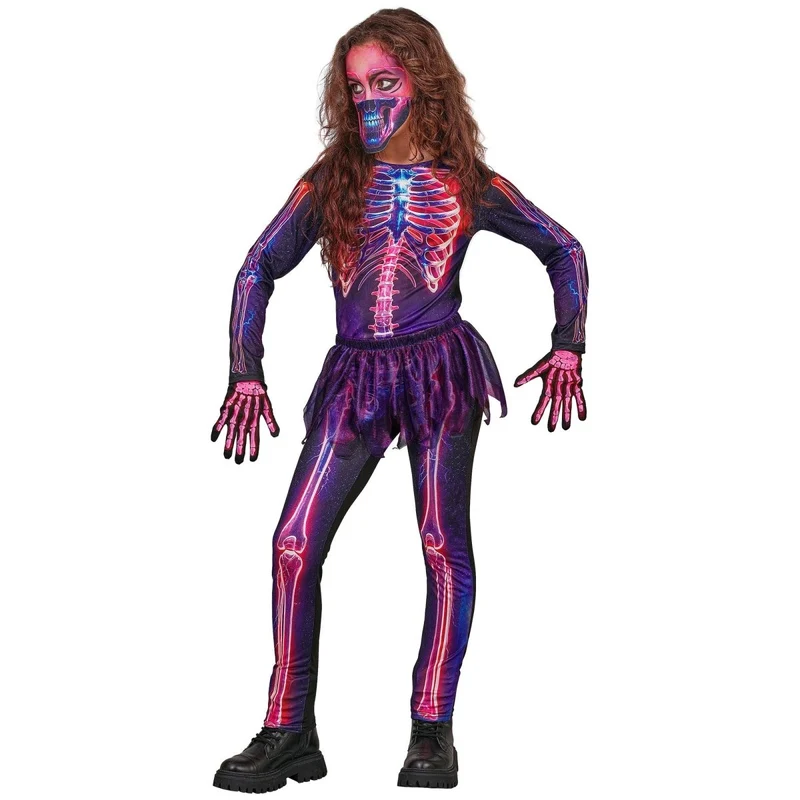 Halloween-Kostüm: Lila Kinder-Neon-Skelett