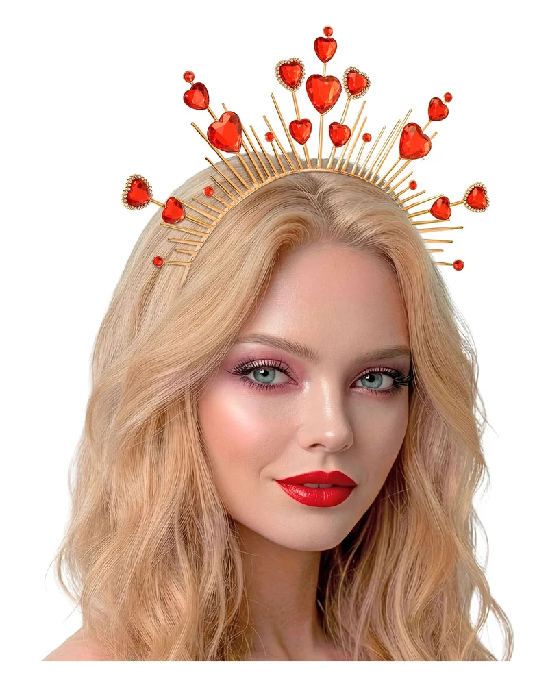 Diadem mit Herzen Gold-Rot