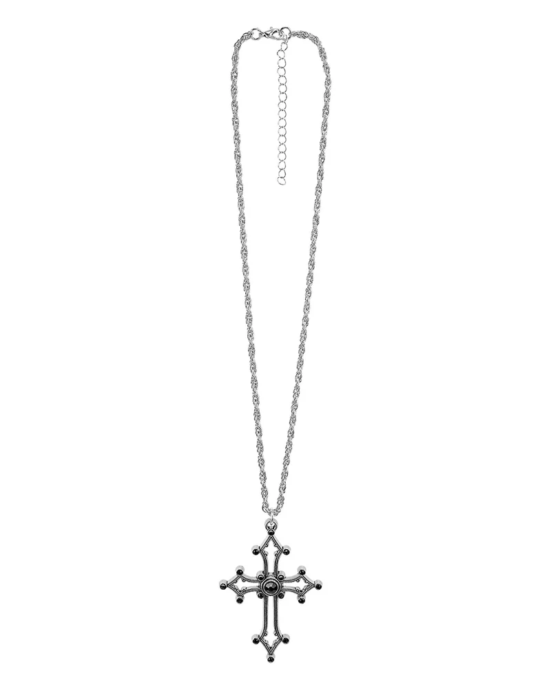 Gothic Kreuz Kette mit schwarzen Edelsteinen