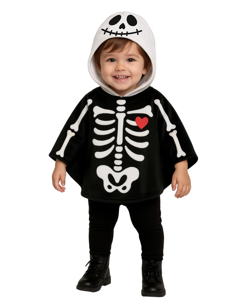 Skelett Kostüm Poncho mit Kapuze für Kleinkinder