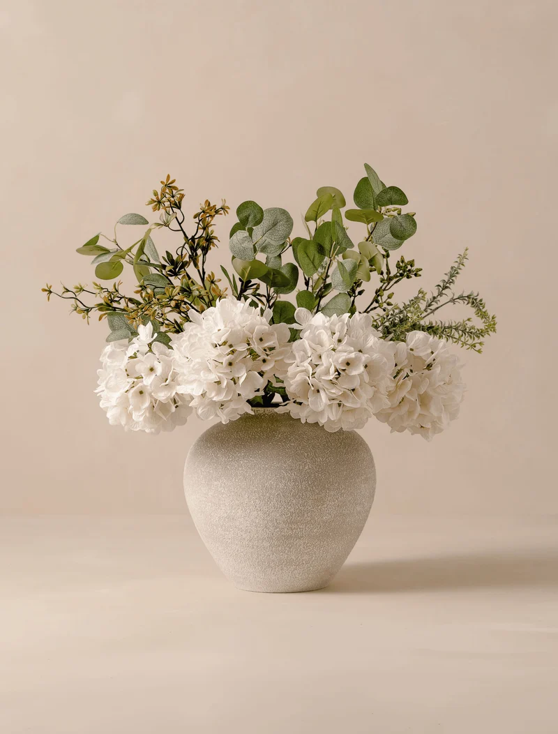 Faux Arrangement - Eucalyptus & White Hydrangea
