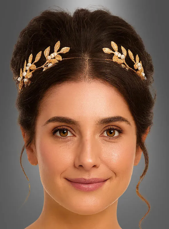 Göttin Haarreif Blätter mit Perlen rose-gold