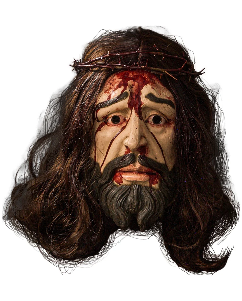 Blutige Jesus Maske mit Dornenkrone & Haaren