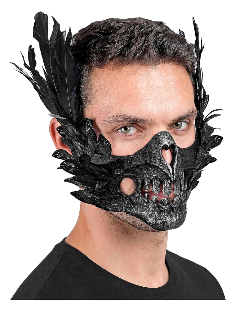 Maske Skelettmund mit Federn