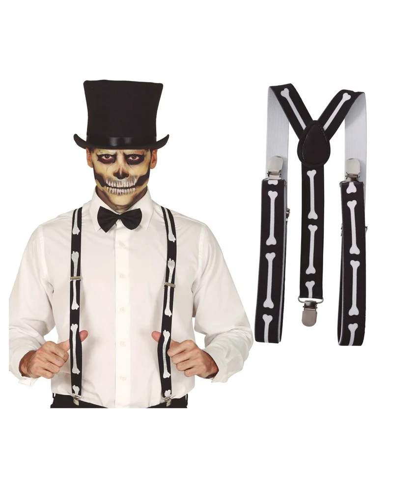 Halloween Skelett Hosenträger mit Knochenmotiv