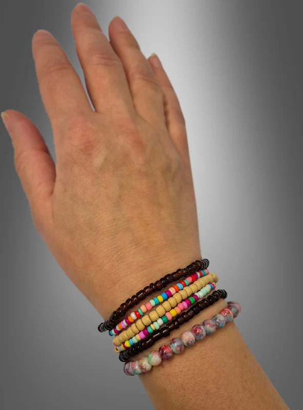 Hippie Perlen Armband Set braun-bunt