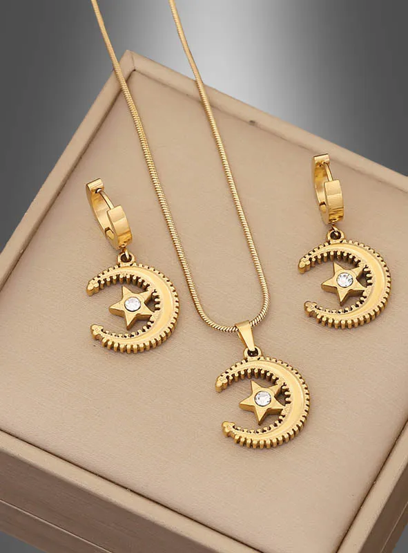 Schmuckset Mond und Sterne goldfarben 3-teilig