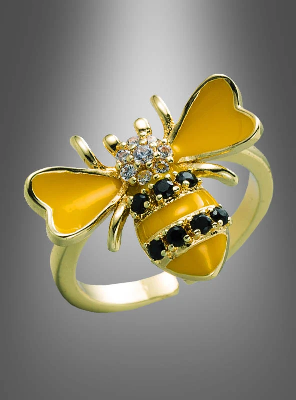 Verstellbarer Bienen Ring mit Strassteinen
