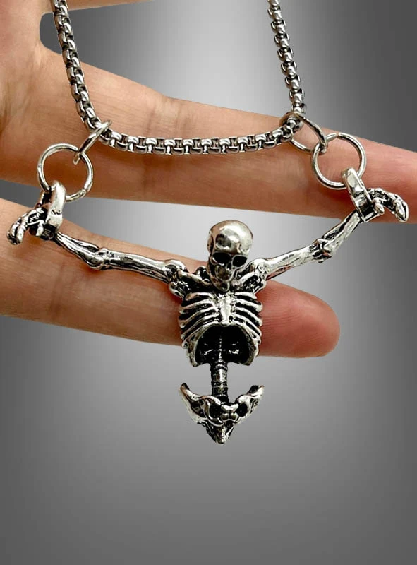 Silberne Skelett Kette Halloween Schmuck