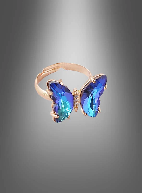 Verstellbarer Schmetterling Ring aus Glas