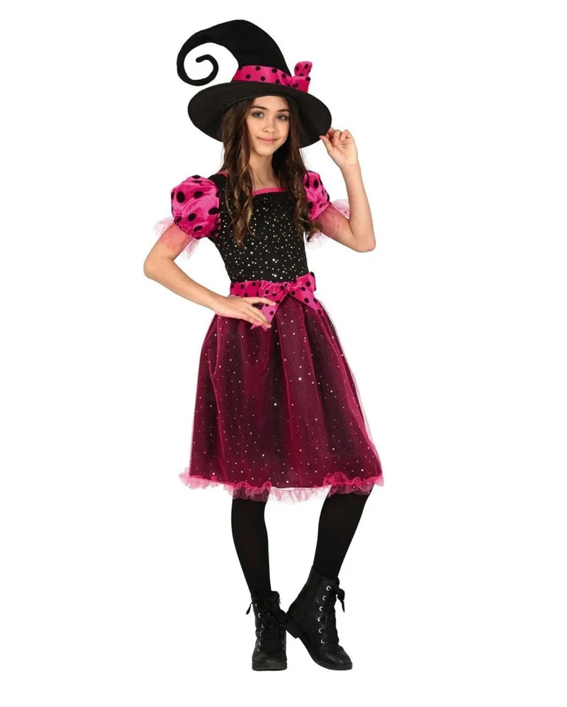 Rosa Glitter Witch Mädchen Hexenkostüm