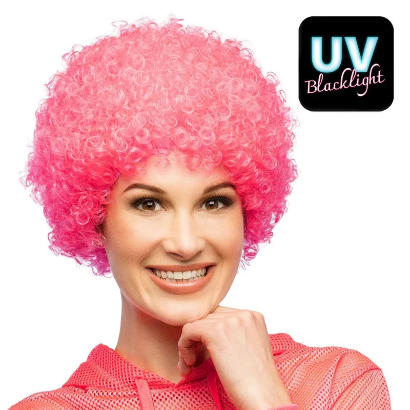 Perücke, lockig, neonrosa, UV