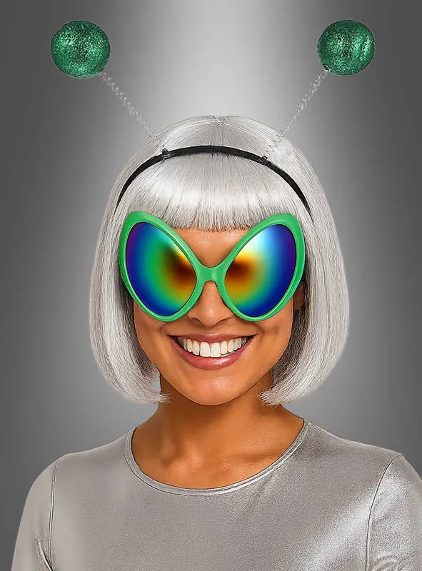 Alien Set Brille und Fühler grün