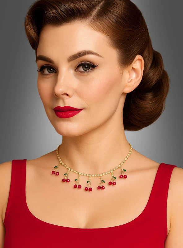 Strass Kette mit Kirschen 50er