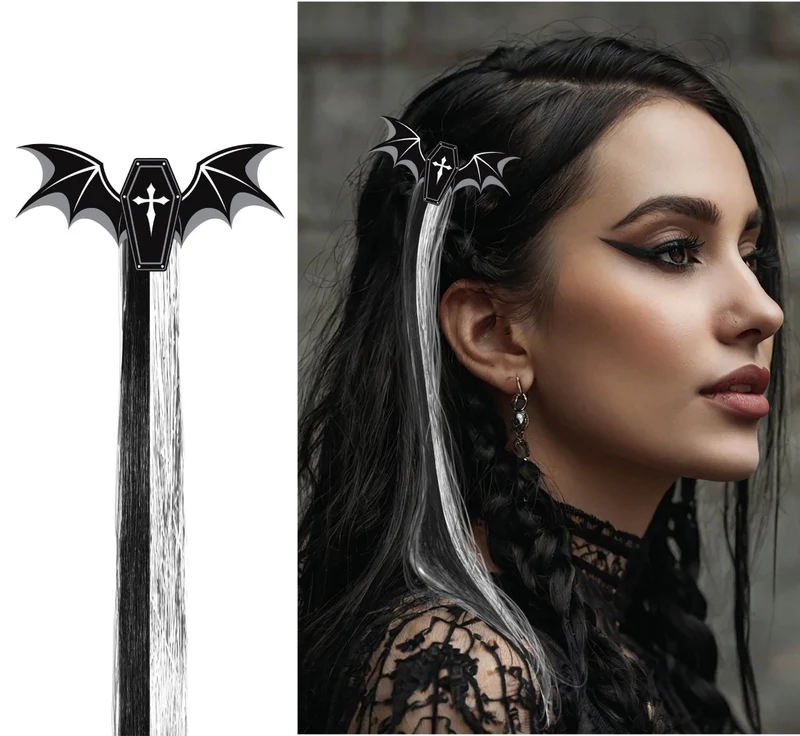 Halloween-Haarspange, schwarz-weiß, Fledermaus